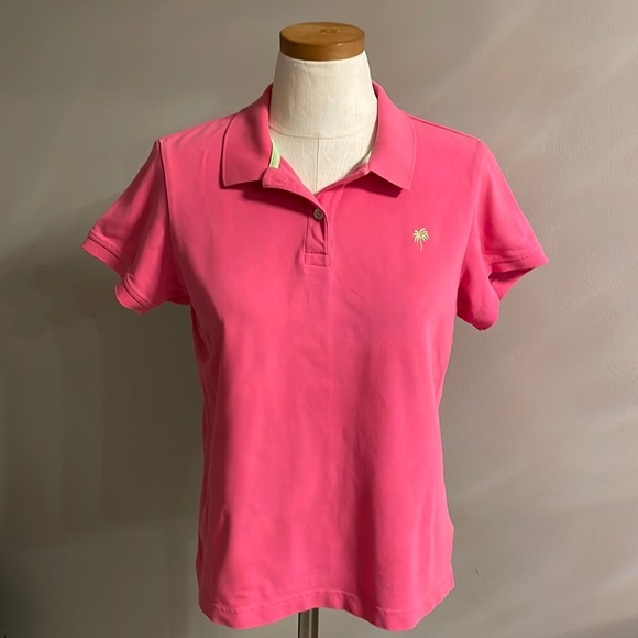 LILLY PULITZER SHRUNKEN women’s pink polo size Large Pima cotton / spandex LRG - Picture 1 of 10